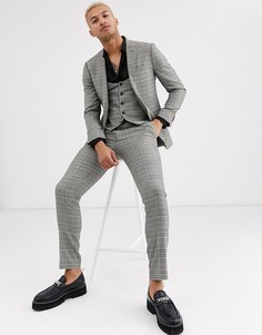 Серый облегающий пиджак в клетку Topman