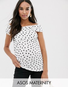 Топ для кормления в горошек с запахом и открытыми плечами ASOS DESIGN Maternity-Мульти