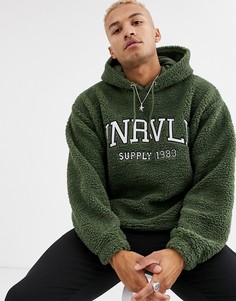 Oversize-худи из искусственного меха зеленого цвета с вышивкой ASOS DESIGN-Зеленый