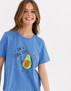 Пижама из футболки с надписью \Im a unicardo\" и леггинсов ASOS DESIGN-Синий