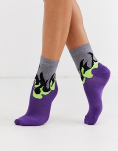 Фиолетовые носки до щиколотки с серебристыми блестками и принтом ASOS DESIGN-Мульти