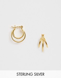 Серебряные позолоченные серьги-кольца ASOS DESIGN-Золотой
