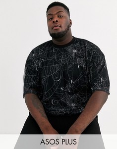 Oversize-футболка из сетки с принтом паутины ASOS DESIGN Plus Halloween-Черный