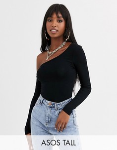 Черное боди на одно плечо с длинными рукавами ASOS DESIGN Tall-Черный