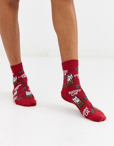 Новогодние носки с праздничным рисунком ASOS DESIGN-Красный