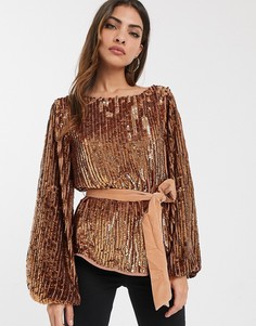 Топ с пайетками и рукавами \летучая мышь\" ASOS DESIGN-Бесцветный