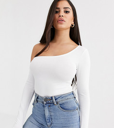 Белое боди на одно плечо с длинными рукавами ASOS DESIGN Petite-Белый