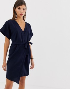 Платье мини с запахом ASOS DESIGN-Темно-синий