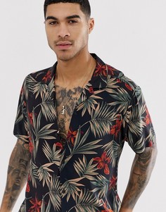 Черная рубашка классического кроя с гавайским цветочным принтом ASOS DESIGN-Черный
