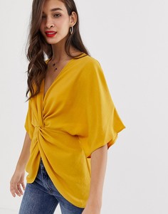 Топ с рукавами кимоно и декоративным узлом ASOS DESIGN-Желтый