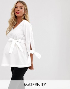 Блузка для беременных с завязками на рукавах Mamalicious-Белый Mama.Licious