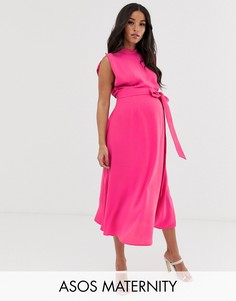 Приталенное платье миди с разрезами на коротких рукавах ASOS DESIGN Maternity-Розовый