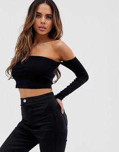 Кроп-топ для большой груди с длинными рукавами и открытыми плечами ASOS DESIGN-Черный
