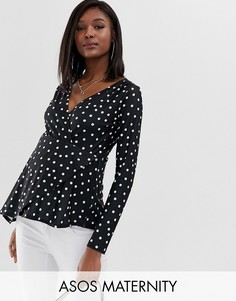 Асимметричный топ в горох с запахом ASOS DESIGN Maternity-Мульти