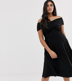 Приталенное платье миди с широким вырезом ASOS DESIGN Curve-Черный