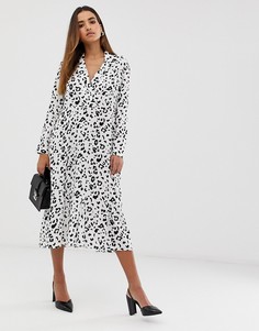 Платье миди с леопардовым принтом и воротником ASOS DESIGN-Мульти