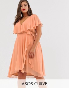 Платье миди с кейпом и асимметричным краем ASOS DESIGN Curve-Оранжевый