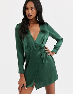 Атласное платье мини с запахом ASOS DESIGN-Зеленый
