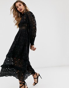 Платье миди с вышивкой ришелье и пышными рукавами на манжетах ASOS EDITION-Белый