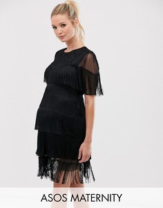 Платье-футболка мини с бахромой ASOS DESIGN Maternity-Черный