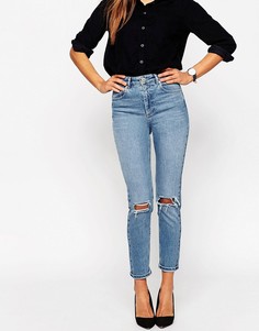 Узкие джинсы в винтажном стиле с завышенной талией и дырками на коленях ASOS DESIGN Farleigh-Синий