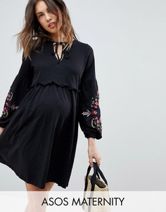 Свободное платье с вышивкой ASOS DESIGN Maternity-Черный