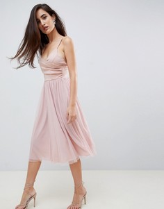 Платье миди для выпускного с запахом ASOS DESIGN-Розовый