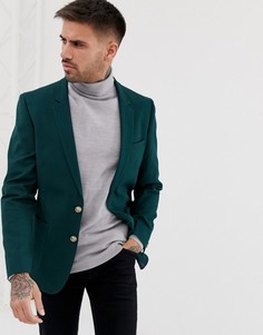 Темно-зеленый приталенный блейзер с золотистыми пуговицами ASOS DESIGN