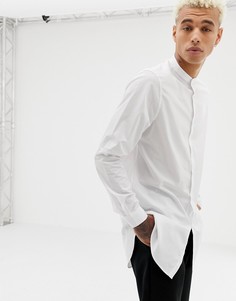 Длинная белая рубашка классического кроя с воротом на пуговице ASOS DESIGN-Белый