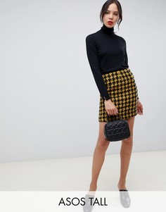 Мини-юбка в ломаную клетку с асимметричной молнией ASOS DESIGN Tall-Мульти