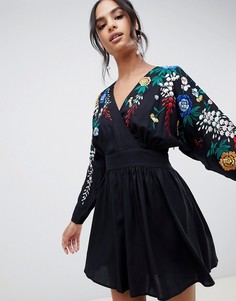 Свободное платье мини с вышивкой ASOS DESIGN-Черный