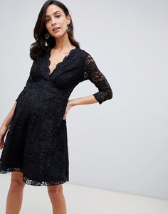 Черное кружевное платье с рукавами 3/4 Flounce London Maternity-Черный