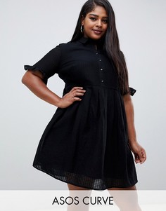 Платье-рубашка мини с оборками на рукавах ASOS DESIGN Curve-Черный