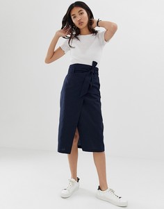 Льняная юбка с запахом ASOS DESIGN-Темно-синий