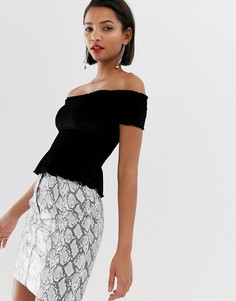 Присборенный топ с широким вырезом, короткими рукавами и баской River Island-Черный