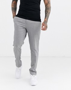 Серые зауженные строгие брюки в клетку Burton Menswear-Серый