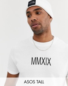 Плотная футболка с принтом ASOS DESIGN Tall-Белый