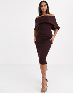 Платье-карандаш миди с открытыми плечами ASOS DESIGN-Фиолетовый