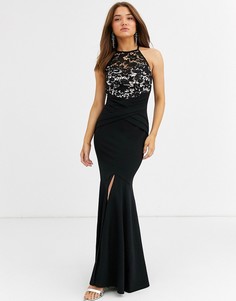 Черное платье макси с завышенной талией и кружевным топом Lipsy-Черный