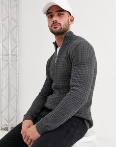 Темно-серый фактурный джемпер на молнии ASOS DESIGN