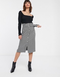 Юбка миди в гусиную лапку с пуговицами River Island-Мульти
