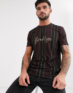 Бордовая футболка в вертикальную полоску New Look-Красный