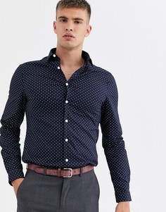 Темно-синяя узкая рубашка с цветочным принтом ASOS DESIGN-Темно-синий