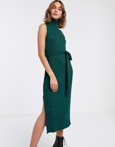 Платье миди в рубчик с высоким воротом и поясом ASOS DESIGN-Оранжевый