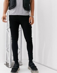 Черные джинсы с напылением и карманами-карго ASOS DESIGN-Черный