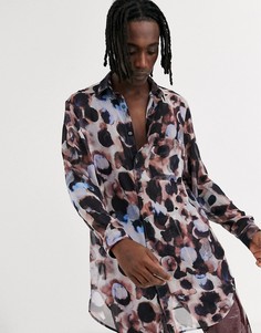 Длинная классическая рубашка с абстрактным принтом ASOS DESIGN-Розовый