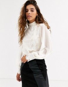Кремовая блузка с кружевной отделкой Topshop-Белый