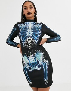 Облегающее платье мини для Хэллоуина с принтом скелета ASOS DESIGN-Мульти