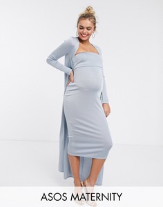 Комплект с драпированной накидкой и платье-бандо миди ASOS DESIGN Maternity-Синий