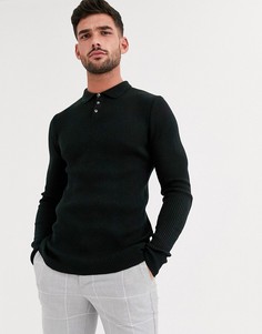 Черная трикотажная футболка-поло в рубчик ASOS DESIGN-Черный